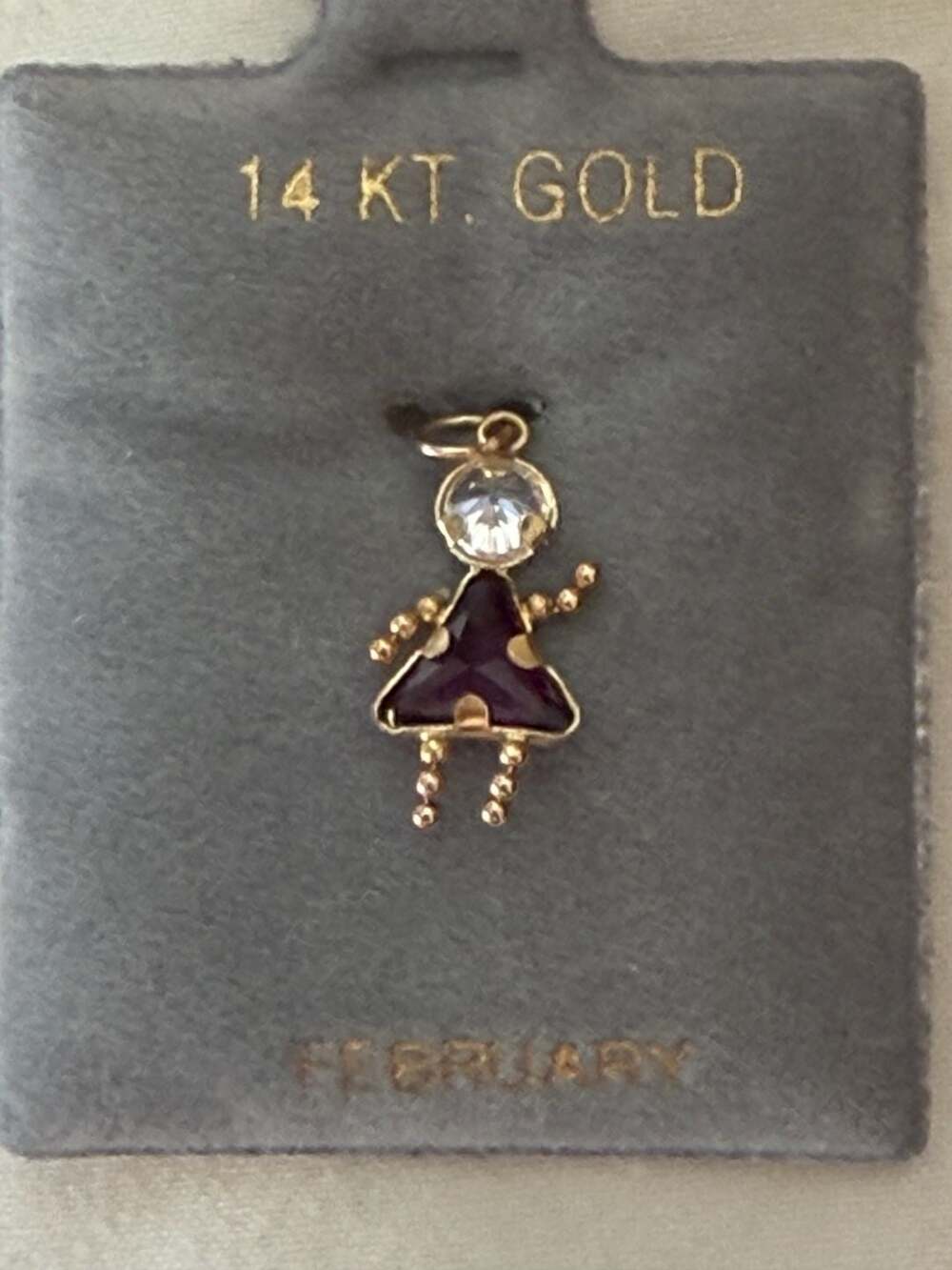 14K Yellow Gold February Amethyst Birthstone Girl Charm Pendant
